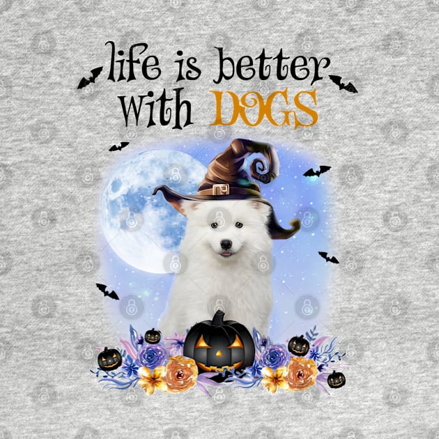 Samoyed Witch Hat Life Is Better With Dogs Halloween by cyberpunk art